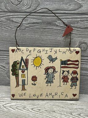 Vintage Teacher School Wall Hanging Wooden Sign Hand Painted Primitive America
